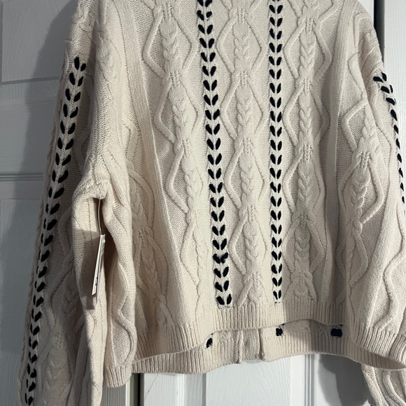 CeCe Women's Cream and Black Cable Knit Cardigan - Picture 9 of 11